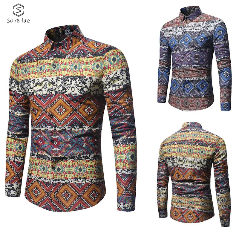 

Winter And Men's Foreign Trade Long-sleeved Flower Shirt 2018 Drunk New Hot Sale