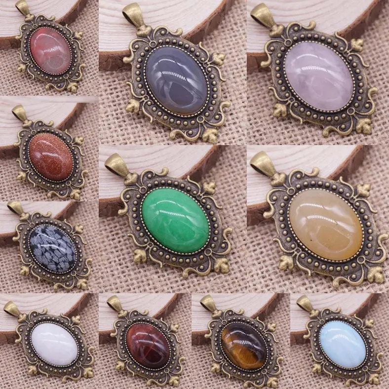 

Wholsale Natural Stone Pendant Oval Shape Cabochon Stone/Opal/Tiger Eye Sone 47*30mm