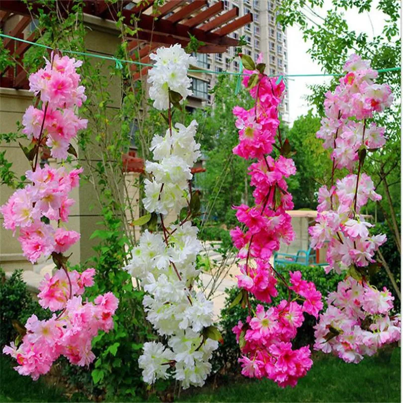 

5pcs Begonia Cherry Flower Vine 180cm Long Fake Wall Pleiopetalous Sakura for Wedding Party Home Artificial Decorative Flowers