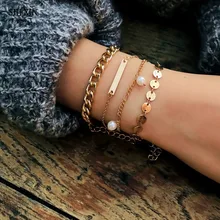 Шисинь 4 шт. Подвески толстая цепочка жемчужный браслет с блестками модные персонализированные ювелирные изделия Для женщин женские манжет рук, аксессуары для женщин подарок