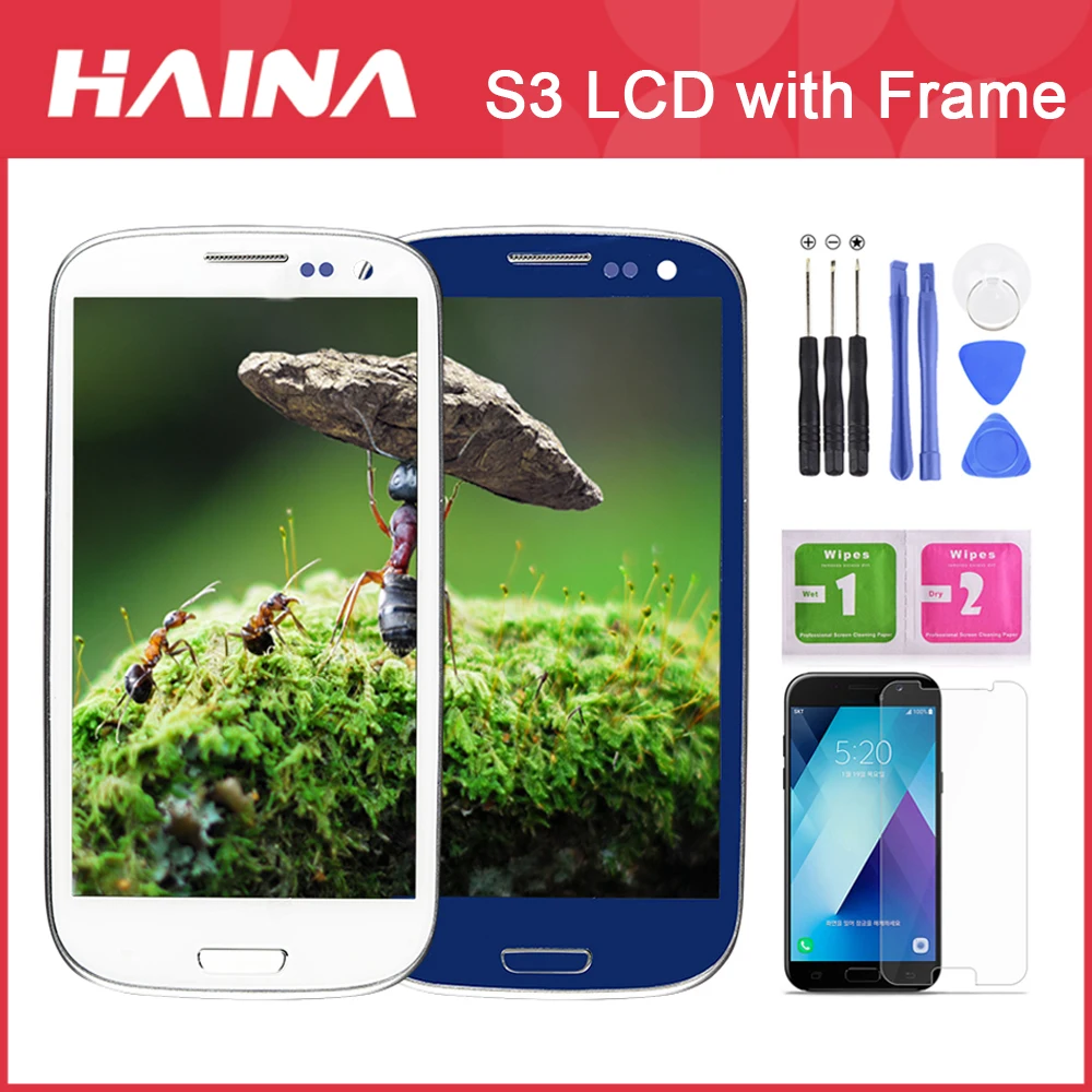 

S3 LCD For Samsung Galaxy S3 i9300 LCD Display Screen Touch screen digitizer sensor Assembly with frame Touch Panel S III i9300