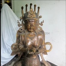 4" Тибет старый Бронзовый Gild Красоты 5 змея Пылающий Угол Гуань инь Будда русалка