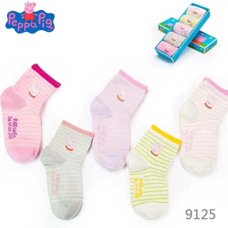 

2pcs=1pairs Genuine Peppa Pig spring Autumn socks Kids Cute Boy Girl cotton socks Peppa Pig Children Birthday gift Plush Toy
