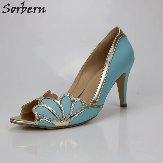 Dress Shoes Women Sexy Pumps Blue Light Gold Bridal Shoes Vintage ...