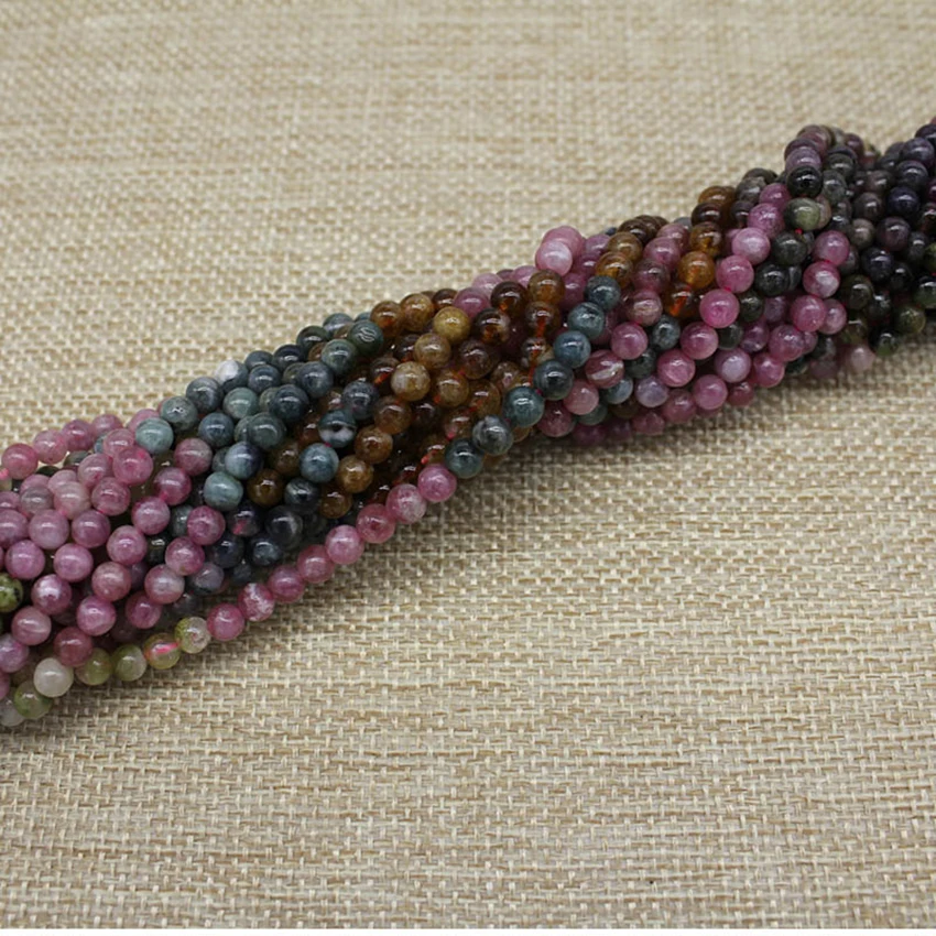 High Quality Striking Natural Colorful Tourmaline Beads Handmade Bracelet Stone Beads Tourmaline Beads 4MM 5MM 6MM For Jewelry