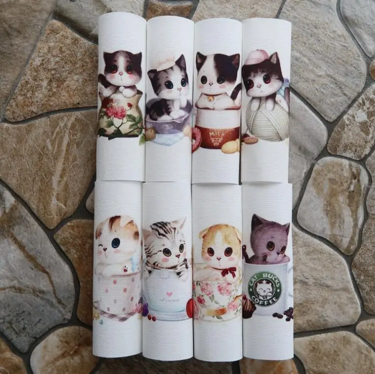 

12*12cm 8pcs Cup cat 100% cotton canvas fabric cloth positioning cloth handmade diy patchwork fabric digital printed cloth D30