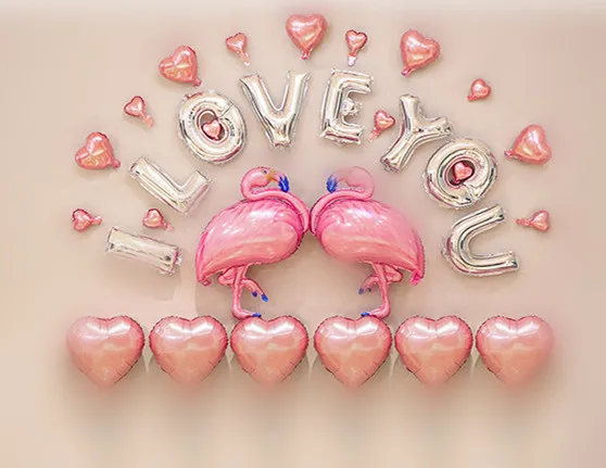 

1set 16inch I LOVE YOU Letter pink heart 51X105CM Flamingo foil balloonS for wedding birthday party Deco Valentine's Day gift