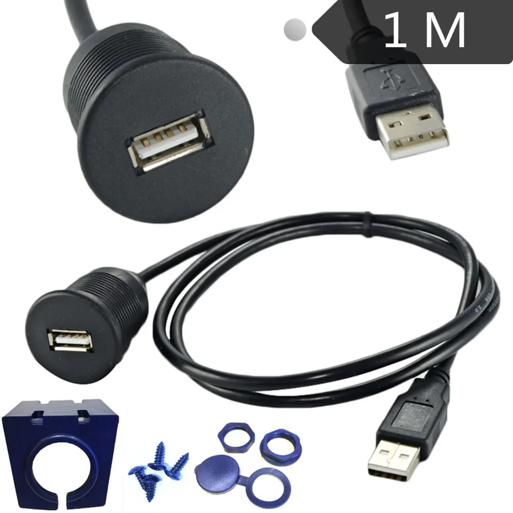 

Flush mount USB 2.0 extension lead mounting splashproof socket lead cable 1m