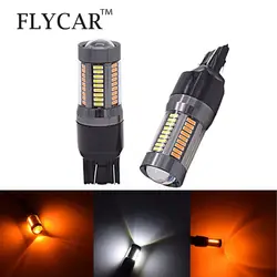 FLYCAR 2 шт. 12 V 24 V T20 7443 светодиодный лампочка указателя поворота стоп-сигналы 4014 66SMD очень яркий белый янтарь автомобилей Светодиодный Фары