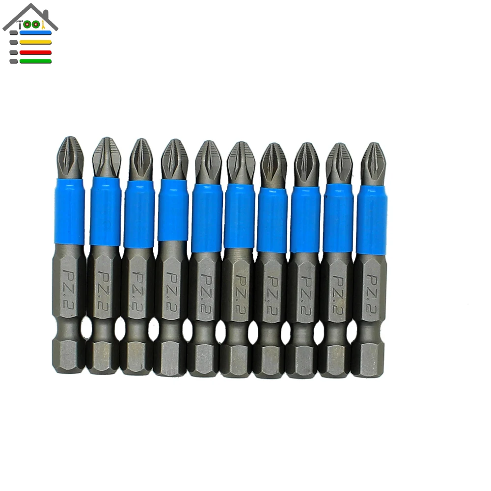 

Free shipping New 10pc Hex Shank Magnetic Anti Slip Phillips PZ2 Electric Screwdriver Bit Set Length 50mm Power Tool Accessories