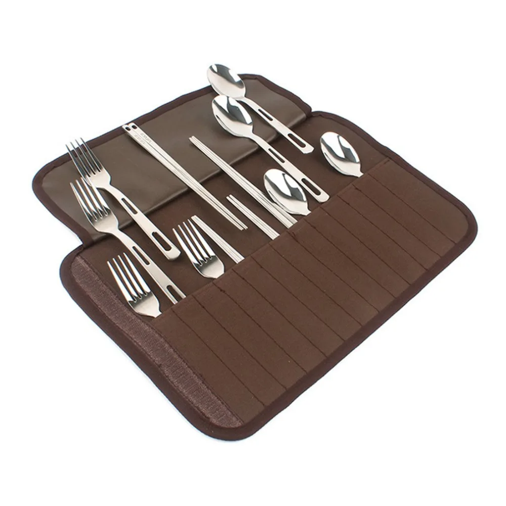 4-persona de acero inoxidable al aire libre Mesa conjunto cucharas palillos horquillas conjunto portátil vajilla Picnic Camping cubiertos