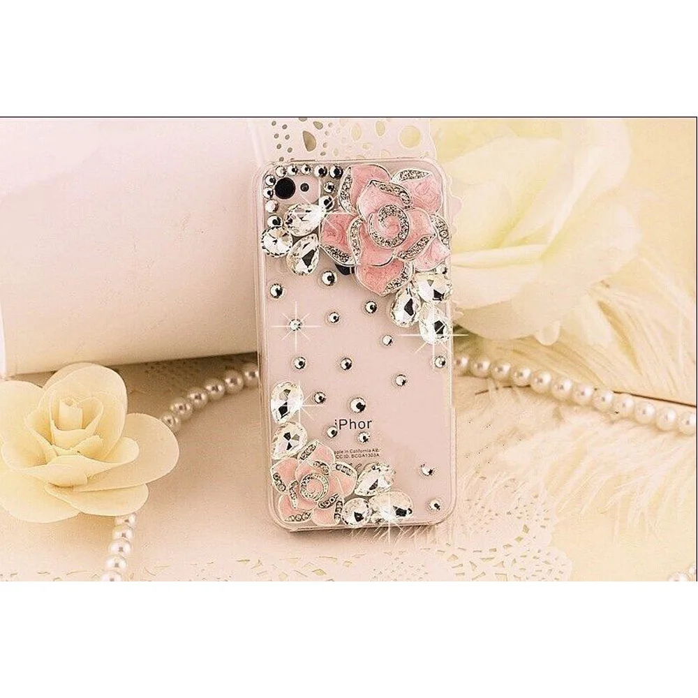 Smartphone case Fashion Bling Crystal Pearl Rhinestone Hard Clear Case Cover Transparent hard shell For Samsung