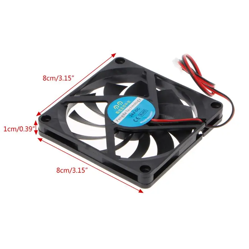 24V 2 Pin 80x80x10mm PC Computer CPU System Heatsink Brushless Cooling Fan 8010 5