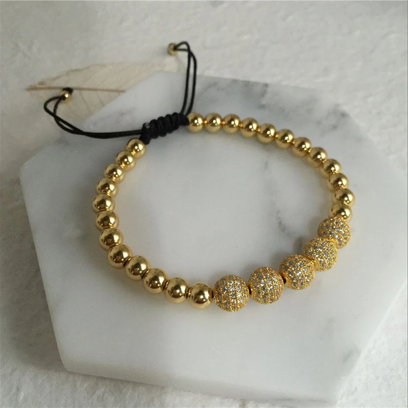 Mcllroy & Bangles Braiding Macrame Men Bracelets Pave Black 8mm CZ Ball Connector Jewelry & 6mm Titanium Steel Bracelets