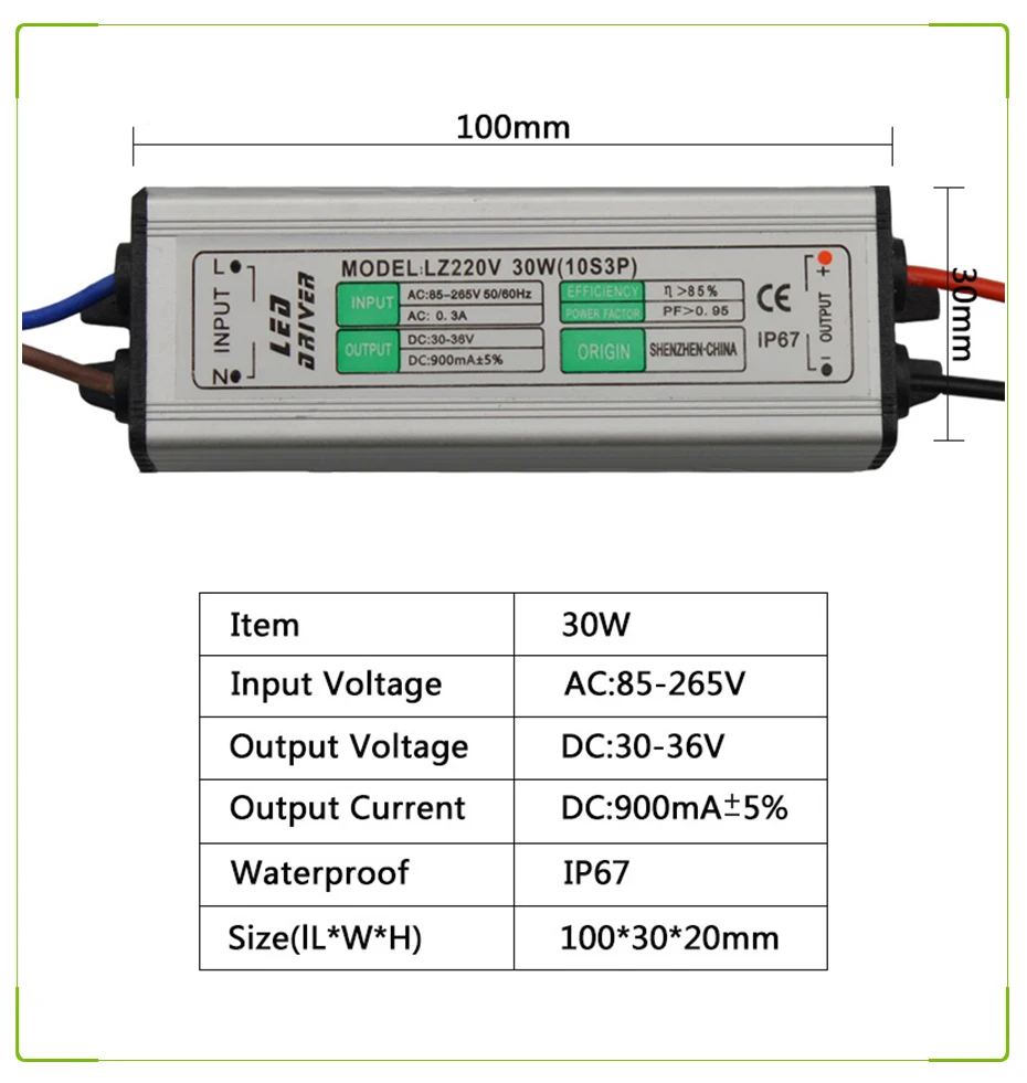 IP67 Водонепроницаемый Светодиодный драйвер 300-3000mA 10 Вт 20 Вт 50 Вт 100 Вт трансформатор адаптер 85-265 в до 20-39 в для прожектора лампы прожектора