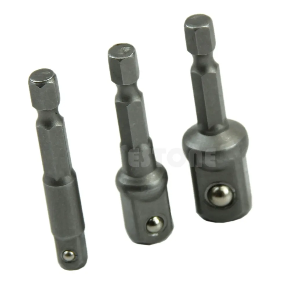 3 Sizes Socket Adapter Set Hex Shank to 1/4",3/8",1/2" Impact Driver Drill BItsin Drill Bits