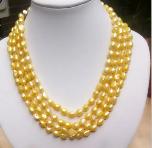 

Miss charm Jew1115 4rows genuine 8-9mm Yellow baroque freshwater cultured pearl necklace AAA