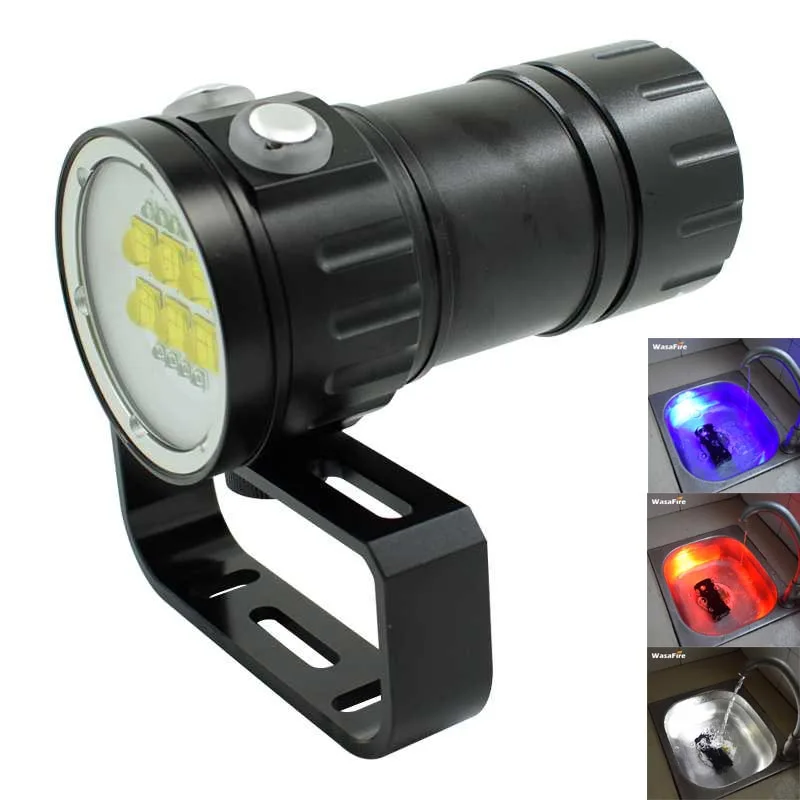 

28800LM Lanterna Led Diving Flashlight 18650 Dive Torch Underwater 100 Meter Photography Light White Red Blue LED For Camping