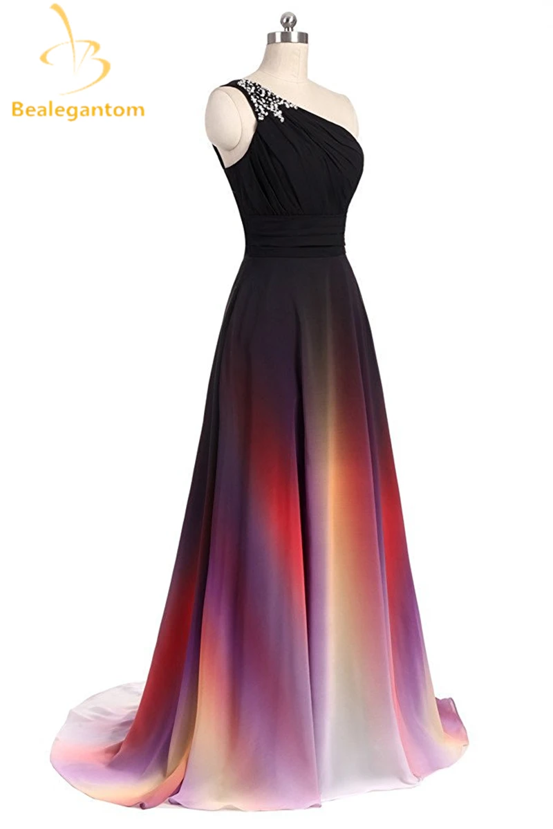 Bealegantom модные платья на одно плечо Омбре для выпускного вечера с шифоном размера плюс Вечерние платья Vestido Longo QA1077