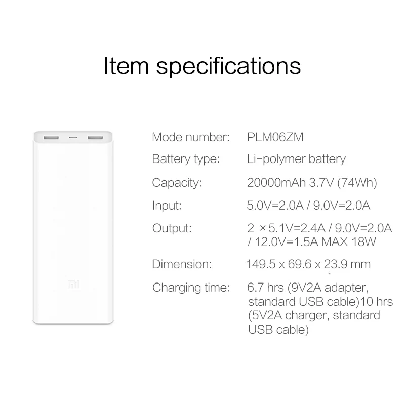  Original 20000mAh Xiaomi Power Bank 2C 2-way carga rápida QC3.0 mi powerbank Dual puertos USB bater