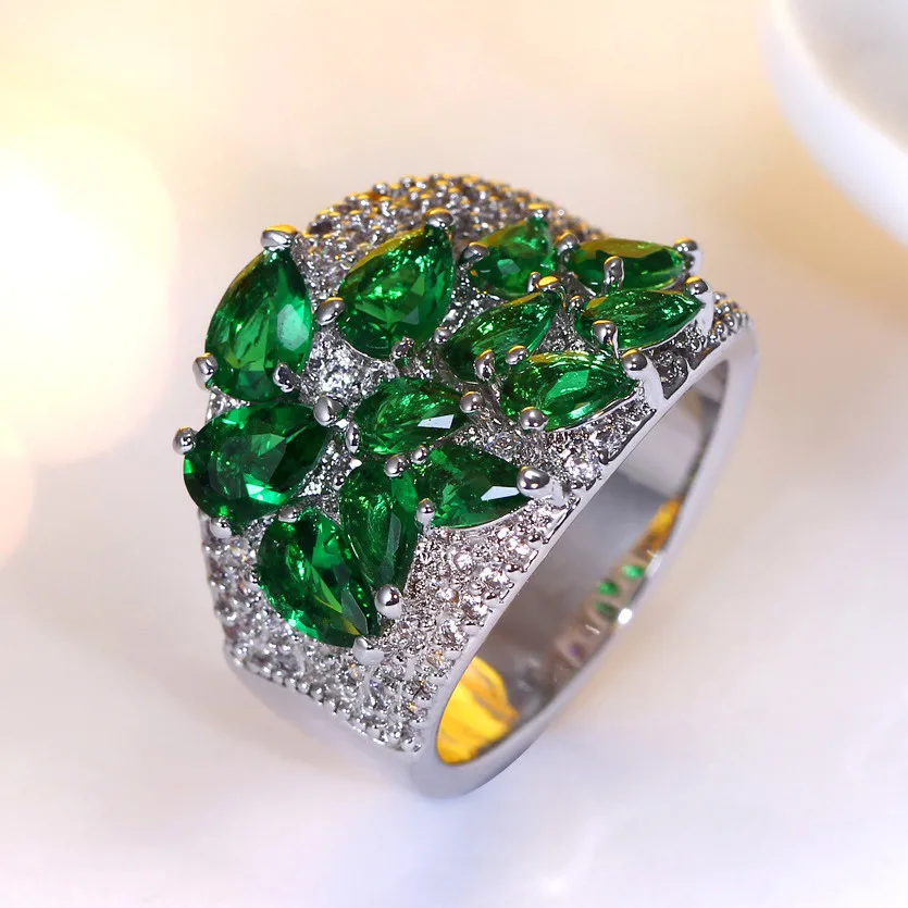 2018 New Ring 5 Colors Zircon Blue Green Champagne Clear Siam CZ Jewelry Fashion Hot Sale Wholesale price Party Rings for women