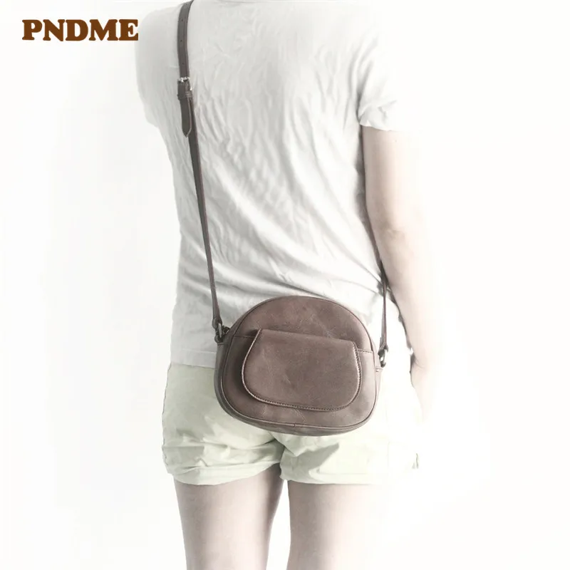 PNDME винтажная простая женская сумка из натуральной кожи, Диагональная Сумка на плечо, дизайнерская Повседневная сумка из воловьей кожи