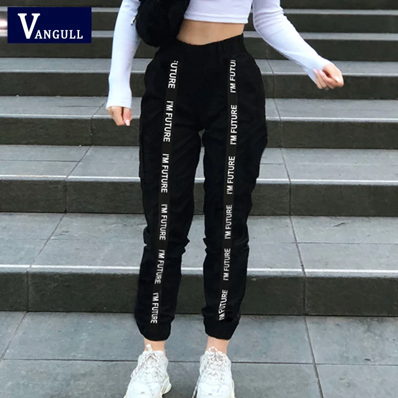 

Vangull Fashion Side Stripe Women Pants Women Cargo High Waist Pants Loose Trousers Joggers Female Sweatpants Streetwear 2019