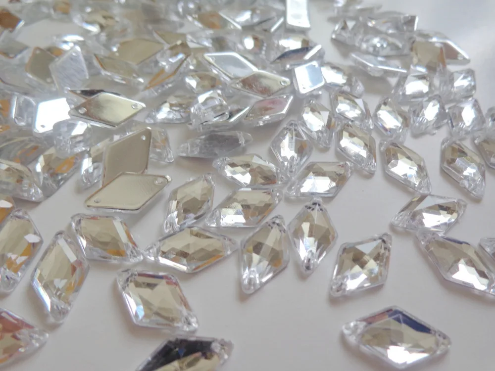 Silver Acrylic Crystal Prism Shape 9*15mm Sew On Rhinestones Gem Stone