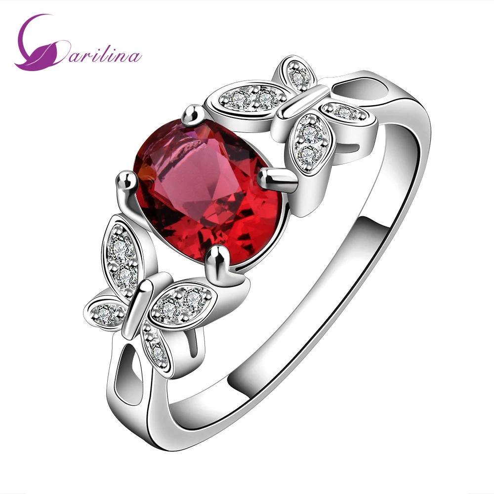 

Wedding jewelry Ruby rings for women White topaz 925 Sterling Silver Fashion jewelry size 7 8 R2043