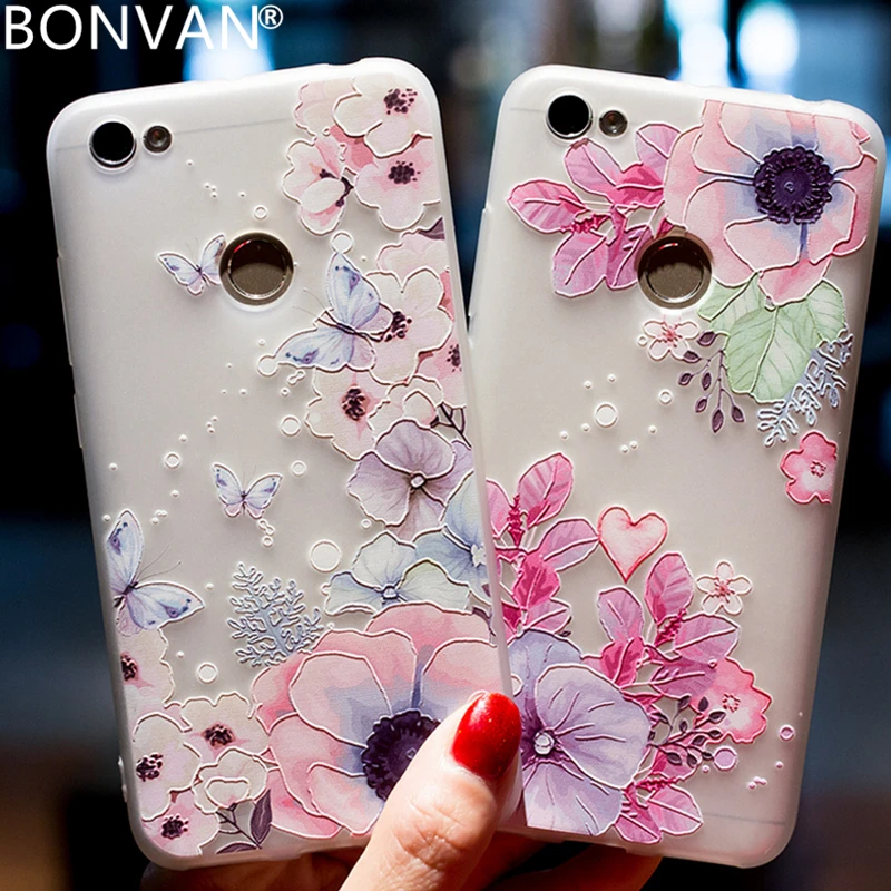 

BONVAN 3D Relief Flower Patterned Case for Xiaomi Redmi 4X 4A Soft TPU Floral Scrub Back Cover for Xiaomi Mi 6 5s A1 Matte Case