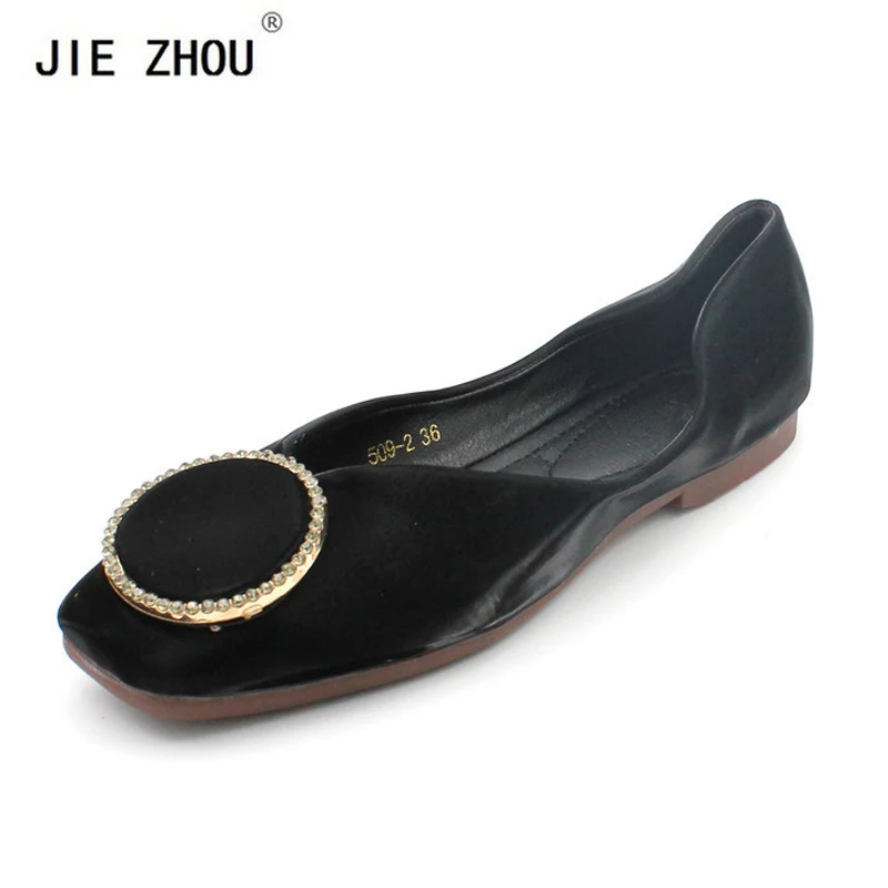 

Plus Size 35-42 Women Flats Summer Shoes Woman Fashion Round Crystal Buckle Square head Flat Casual shoes Office Ladies shoe