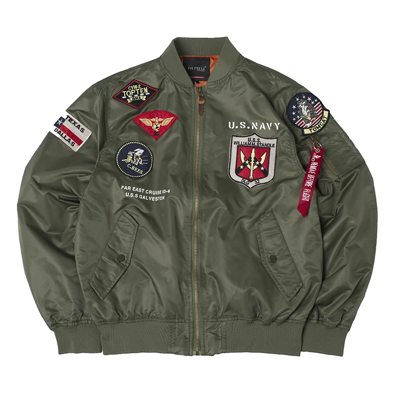 

Patch Design MA-1 Bomber Jacket Stand Loose Stand Collar Embrodery Coat Man MA1 Short Streetwear Windbreaker 2019
