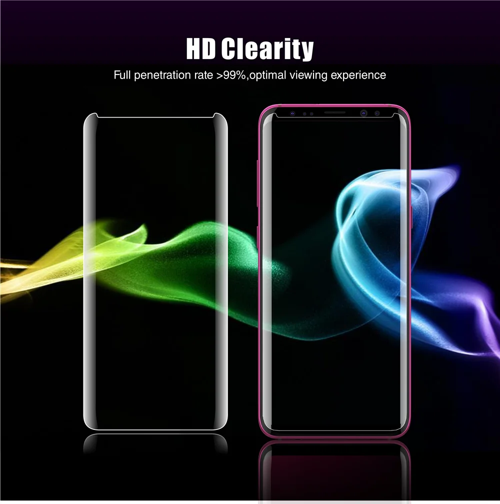 УФ-стекло для samsung Galaxy S8, S9 Plus, Note 8, Note 9, 6D, полное покрытие клеевым краем, защита экрана, закаленное стекло