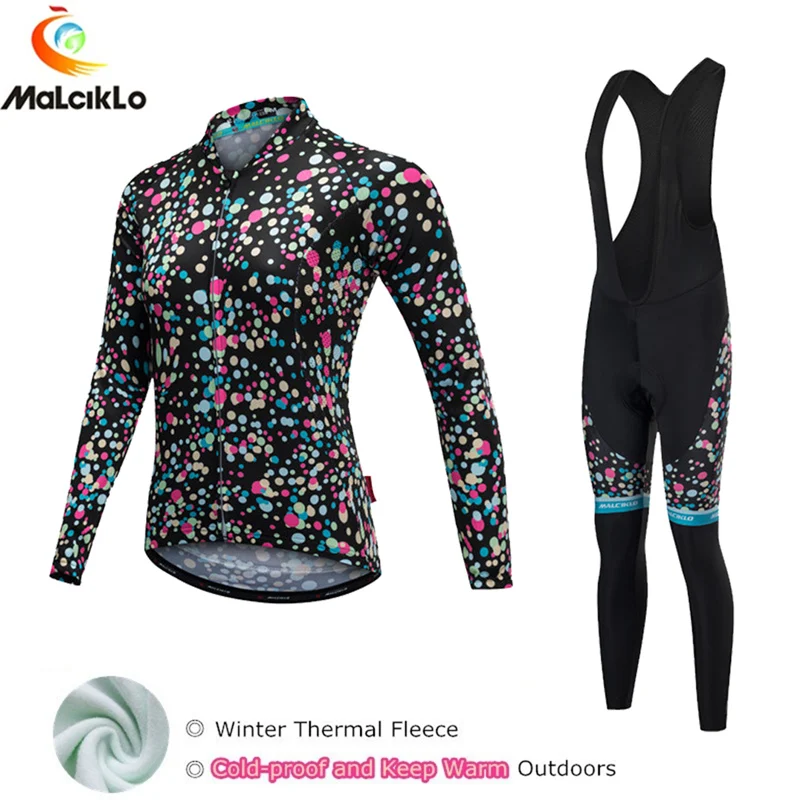 Женская флисовая велосипедная одежда Malciklo зимняя теплая с цветными пятнами