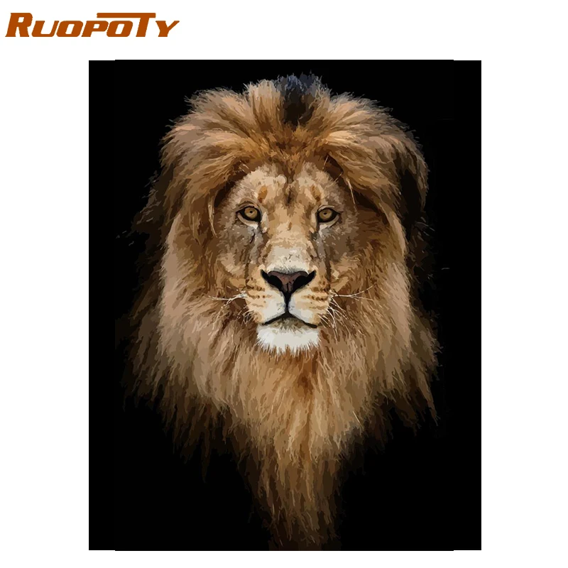 

RUOPOTY Frame Lion DIY Painting By Numbers Animals Kit Coloring By Numbers Wall Art Picture For Home Decor Unique Gift 40x50cm