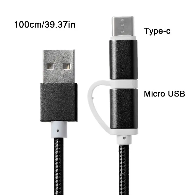 2в1 автомобильный Micro usb type C кабель передачи данных для быстрой зарядки для samsung Oneplus Xiaomi huawei htc SONY Автомобильный Кабель - Название цвета: 2m Black