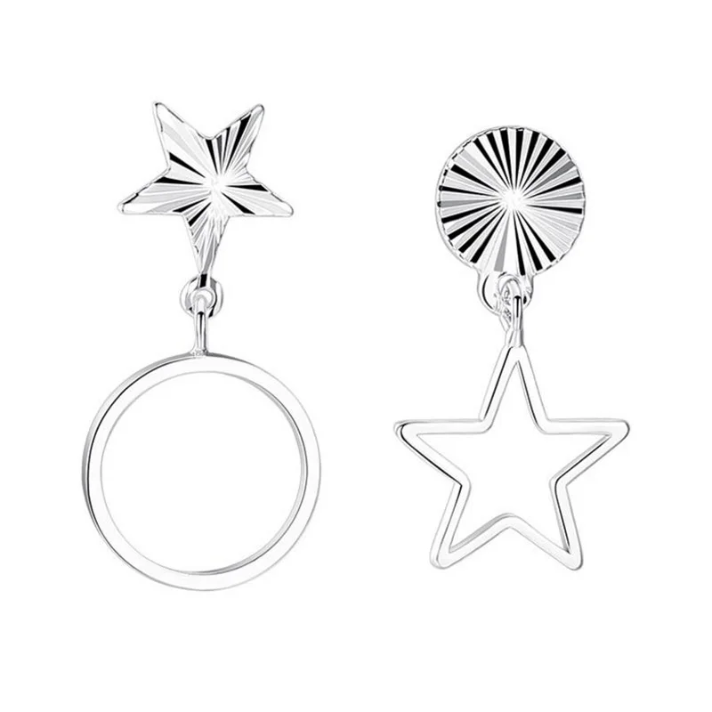 

New Arrival 925 Sterling Silver Asymmetry Round Star Drop Earrings for Women Fashion Earrings Jewelry SY485
