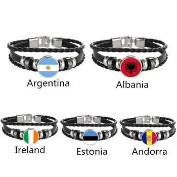 

Argentina Albania Ireland Estonia Andorra Flag Multilayer Leather Bracelet Fashion Bracelet Men and Women Jewelry