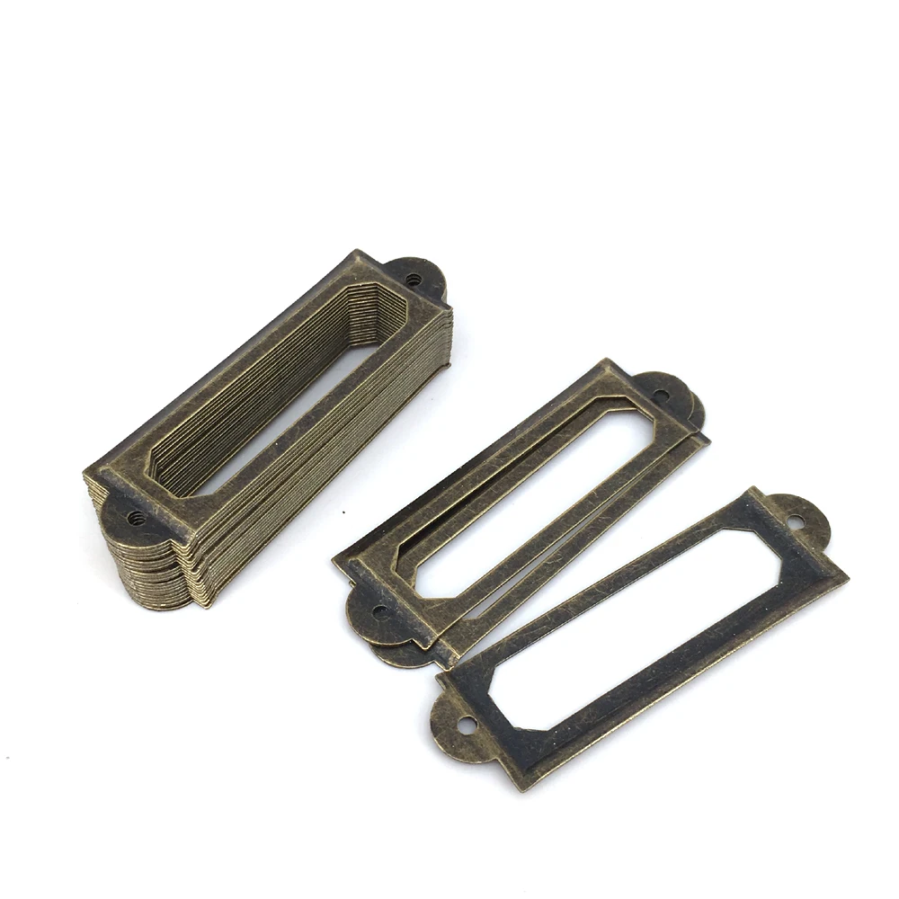 Antique Bronze Iron Label Frame Card Holder Bookcases Shelf Drawer