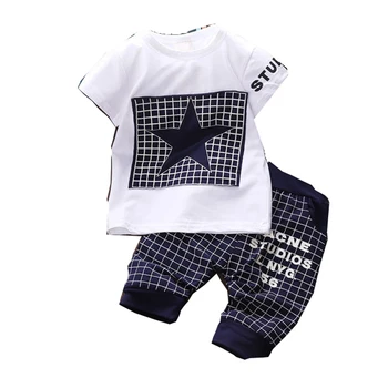 

Baby Boy Kid Short Sleeve o-neck STAR Sportswear Suit T-shirt + plaid Shorts Outfits 0-4Y