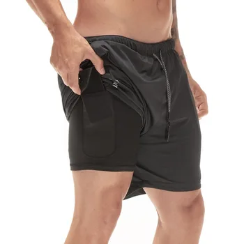 

Quick Drying Running Shorts Men's 2 in 1 Security Pocket Shorts Men Leisure Shorts Hips Hiden Zipper Pockets Built-in Pockets