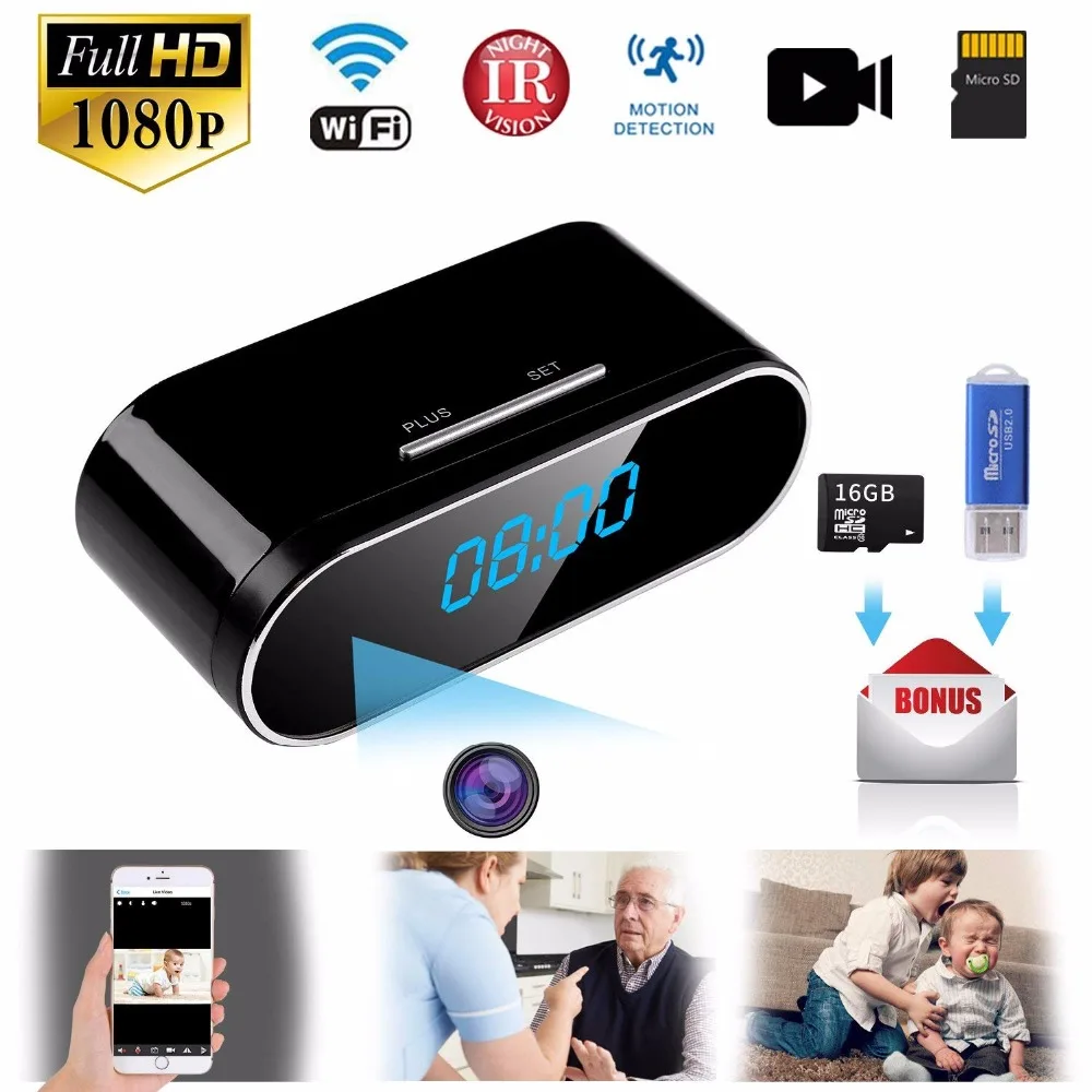 1080P WI FI мини Камера Время Будильник Беспроводной движения Сенсор IP безопасность