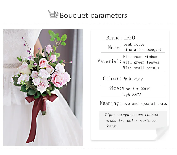 IFFO новый высококачественный пользовательский цветок невесты ручной работы букет розовые розы свадебный букет с лентами подружки невесты