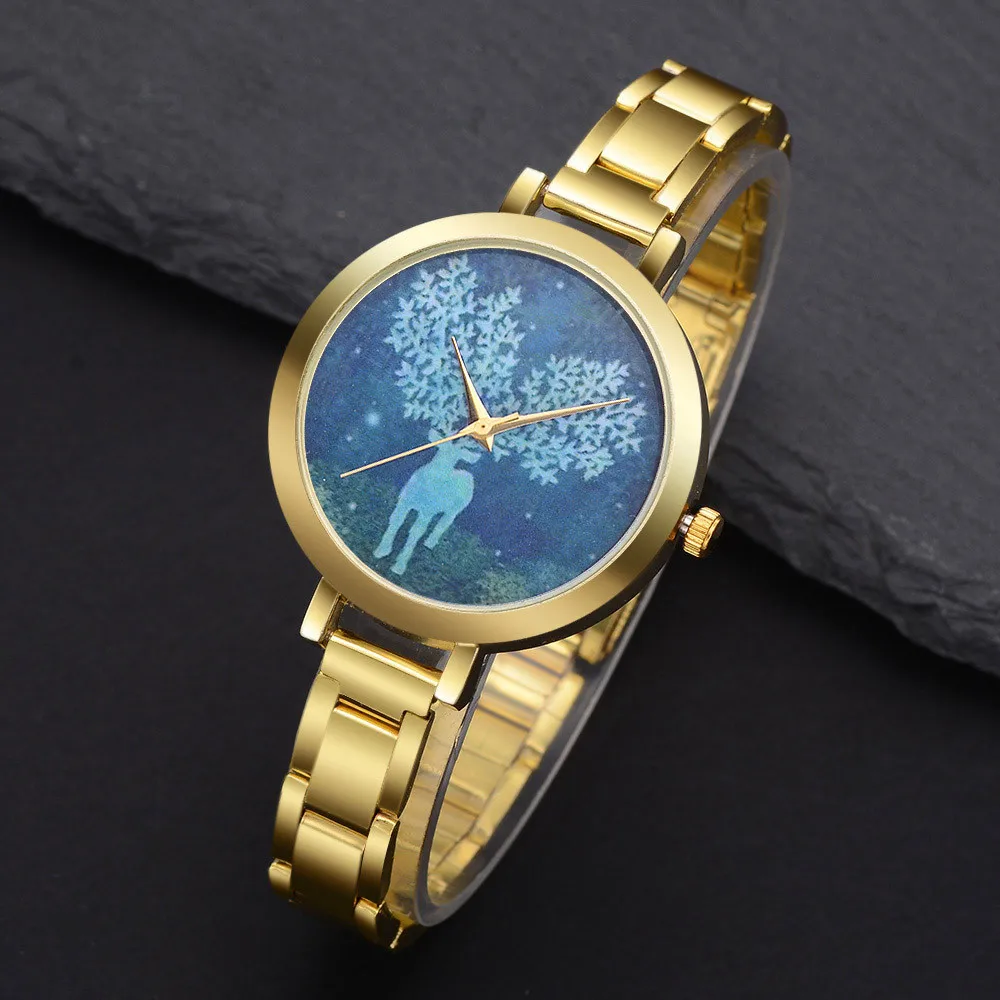 Lvpai Blue dial Women's Watch Deer Animal Graphics Watch Steel Belt Quartz Wrist Watch Lvpai Blue dial Women's Watch Deer Animal Graphics Watch Steel Belt Quartz Wrist Watch