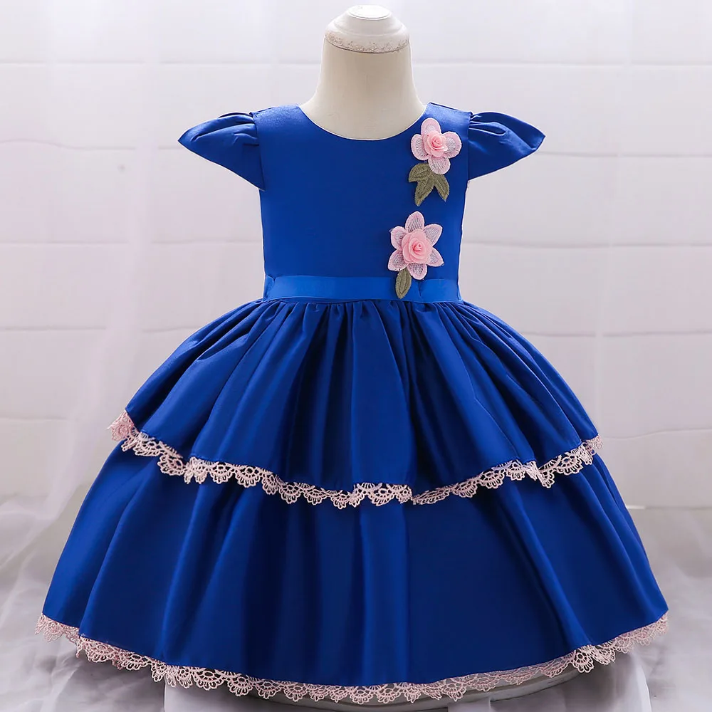 

New Baby Girl Flower Dress 1 Years Kids Girls Bow Lace Birthday Toddler Cake Dresses Birthday Party Princess Baptism L1872XZ