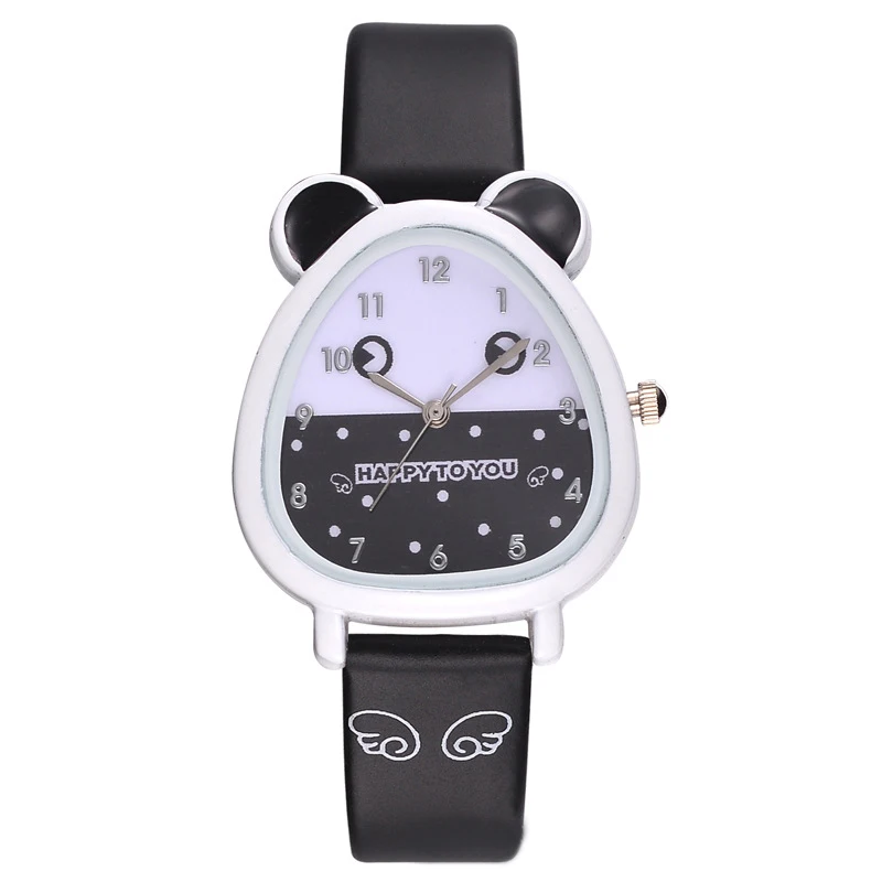 Дропшиппинг хомяк в форме циферблата кварцевые наручные часы с pu кожаным ремешком милые часы с героями мультфильмов - Цвет: Черный
