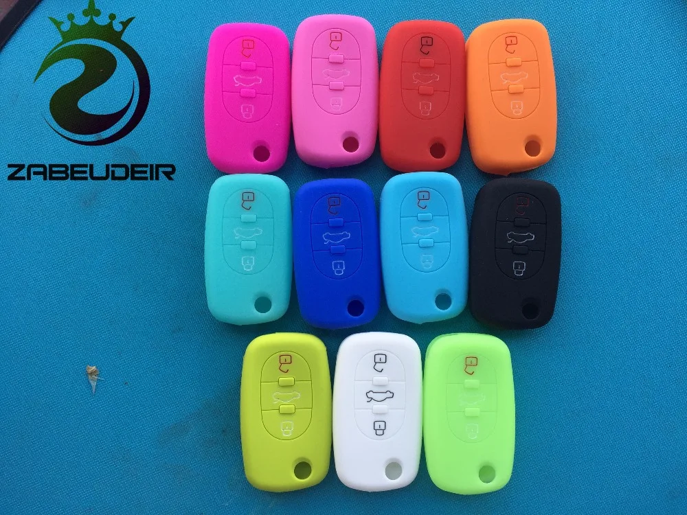 

Pusakieyy 1pc Silicone Rubber Car Key Fob Cover Case Set For Audi A2 A3 A4 A6 A8 TT 3 Button Remote Flip Key Car Styling Shell