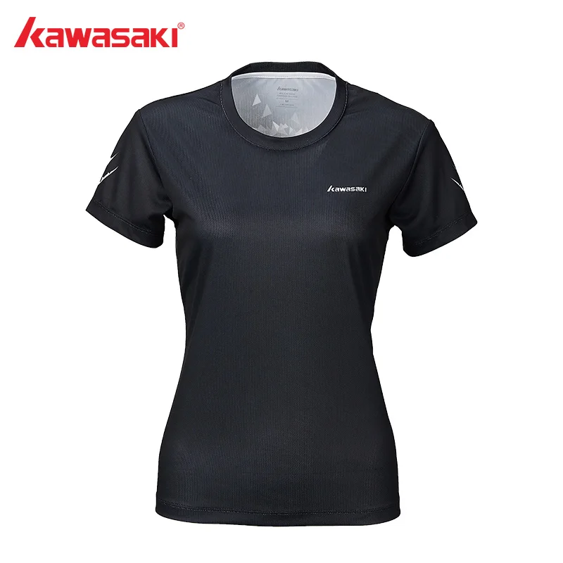 Спортивная одежда для бадминтона Kawasaki, женские футболки для настольного тенниса с круглым вырезом, дышащая черная футболка, бадминтон спорт, ST-S2115