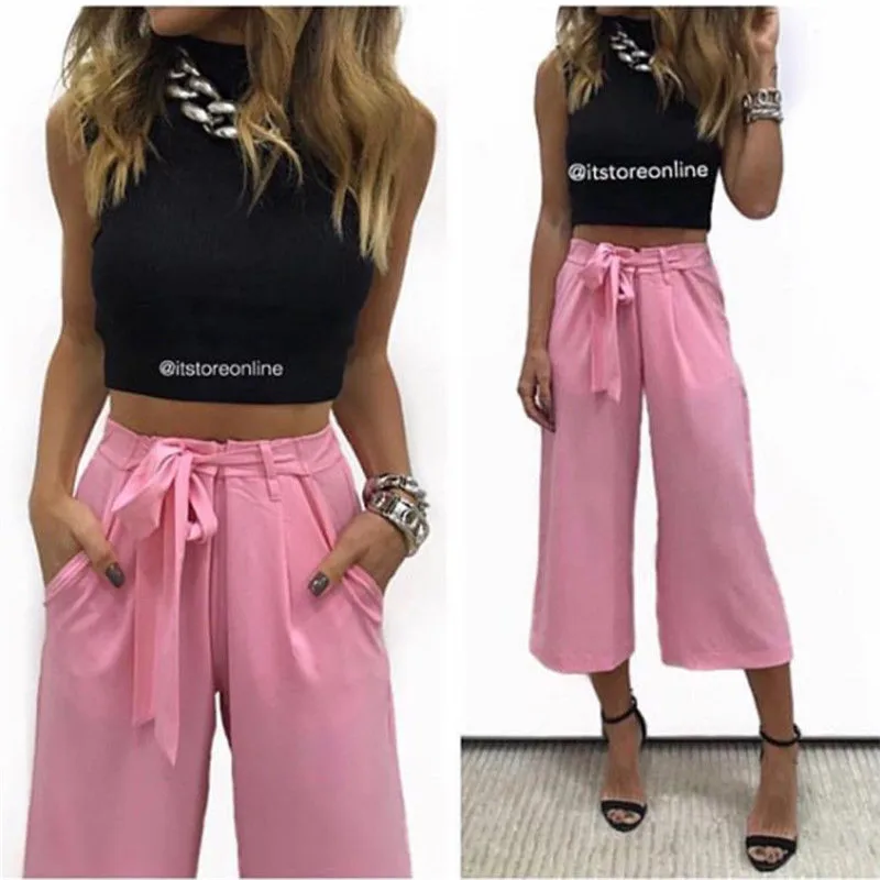New pant women 2019 fashion high waist elastic waist tie
