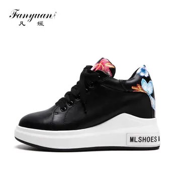 

fanyuan Fashion Floral pattern Lace-Up Sneakers Spring Cross-tied Flat Platform Shoes comfort Casual Flats Chaussures femme